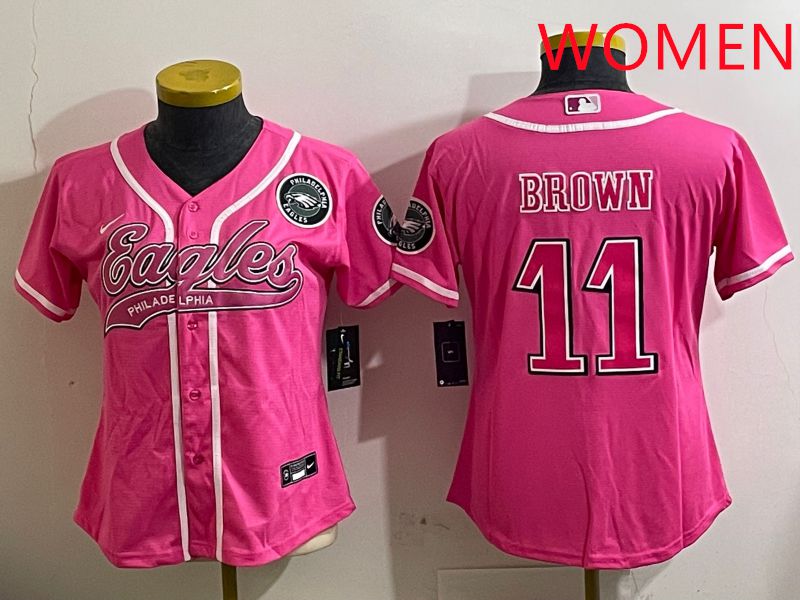 Women Philadelphia Eagles #11 Brown Pink Jointly Name 2025 Nike Limited NFL Jersey style 7->women nfl jersey->Women Jersey